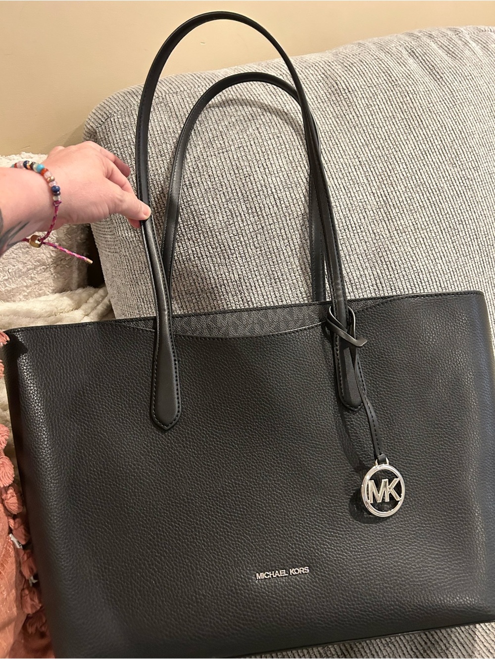 Michael Kors Arden Black Pebbled Leather Tote with signature trim